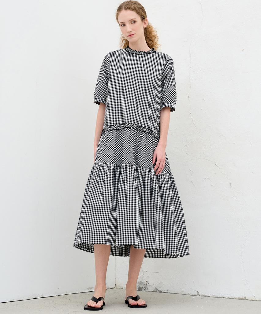 MITTE Frill Shrring Check Dress_Black