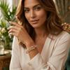Rhinestone Decor Enamel Bracelet Vintage Floral Open Cuff Bangle Hollow Flower Bracelet  Women