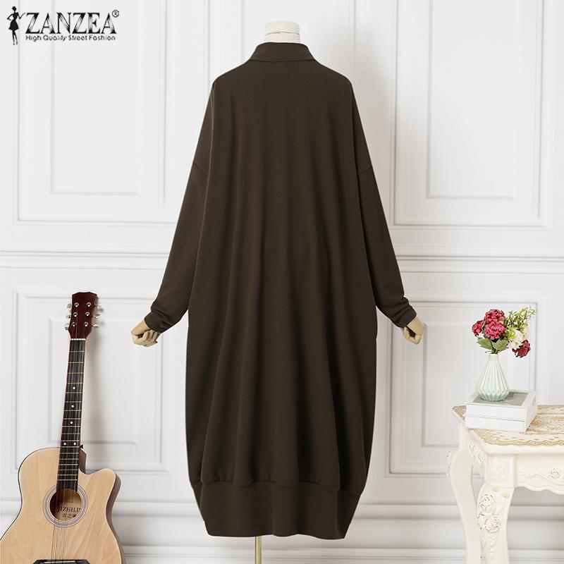 ZANZEA Повседневная свободная туника с высоким воротником и длинным платьем