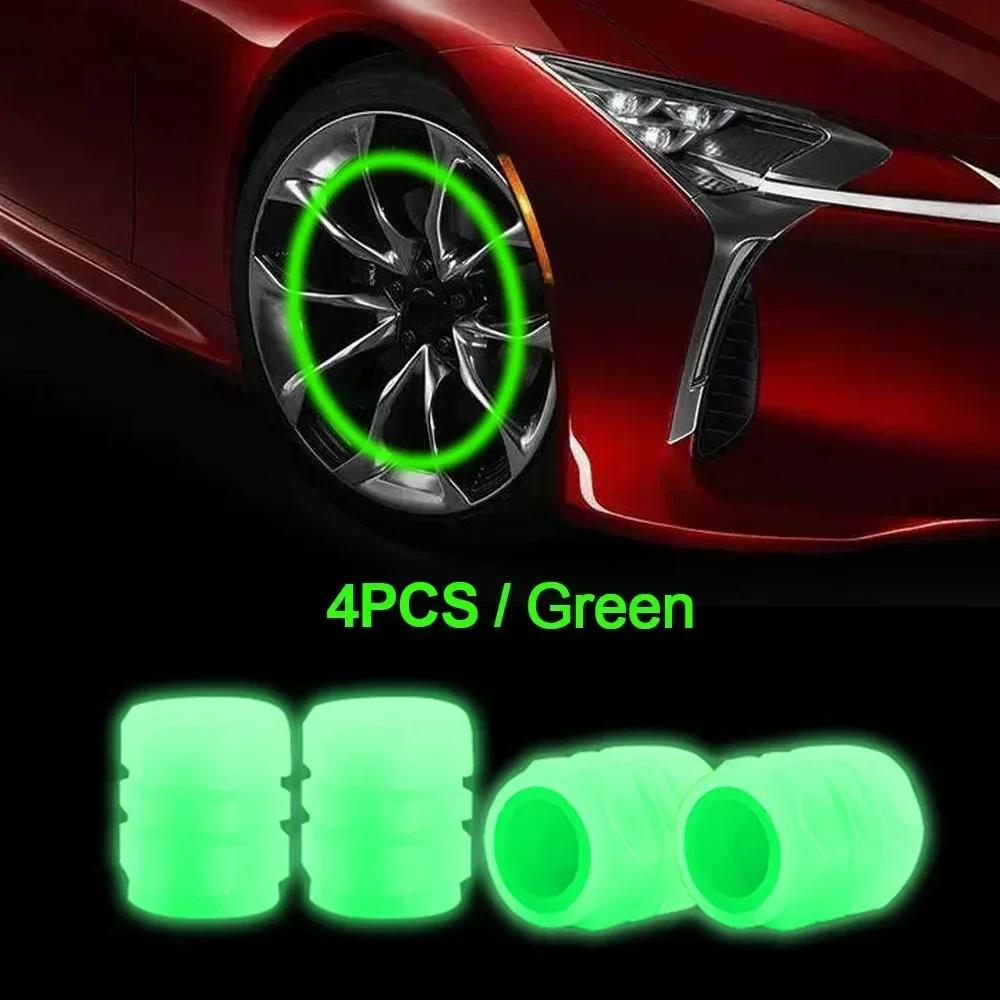 4Pcs Glow-in-the-Dark Tire Valve Caps Fluorescent Light Cover for Motorcycle Bicycle Car Truck Accessories