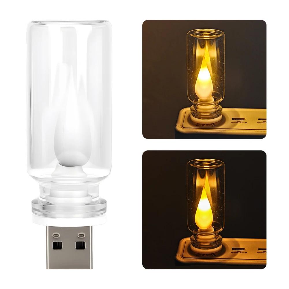 Car Retro 5V LED Bulbs Incandescent Atmosphere Ornament Light Universal USB LED Candle style Rainbow Color Atmosphere Lamp