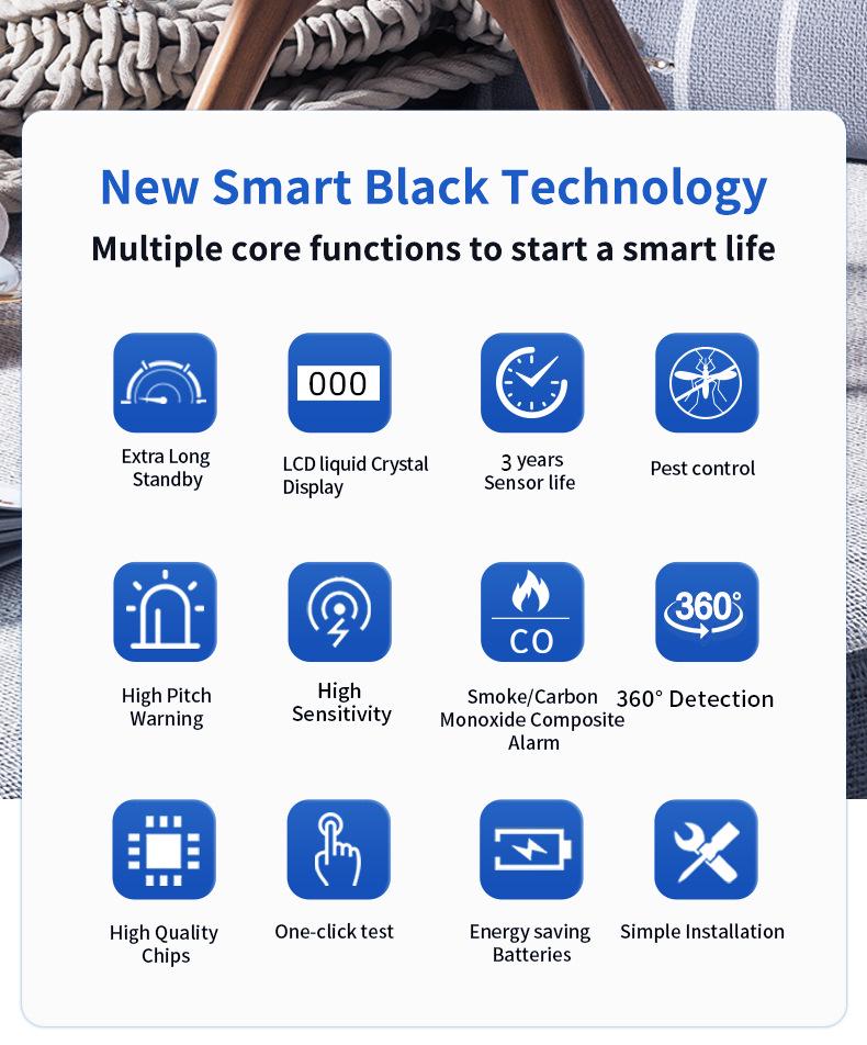 Детектор дыма и угарного газа 2-в-1 с сертификацией CE FCC ROHS, автономная звуковая и световая сигнализация