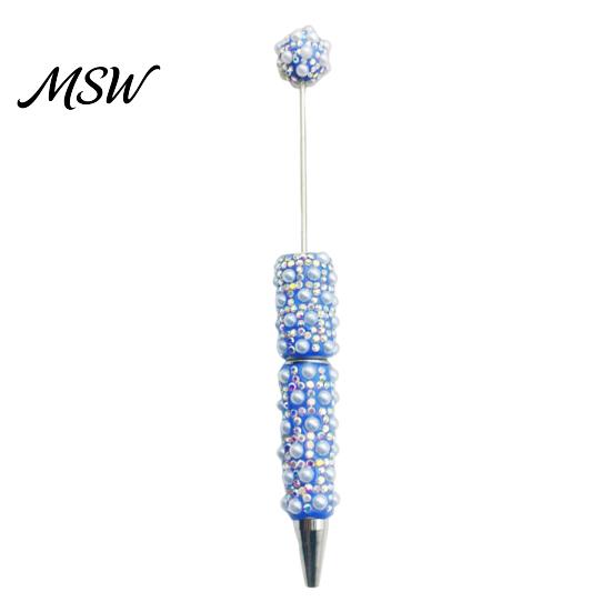 Stationery for Crafts DIY Beadable Pen, Rhinestone Faux Pearl Ballpoint Fancy Glitter Customizable Writing Pen Crafting, Student Office Tools Beaded