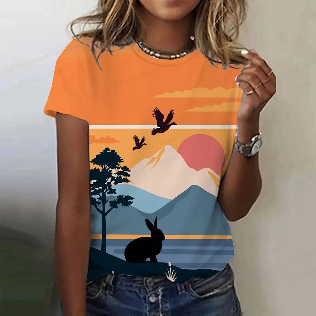 Summer Women's T-shirt Animal Cute Rabbit 3d Print Tshirt Women Fashion O-neck Short Sleeve T Shirt