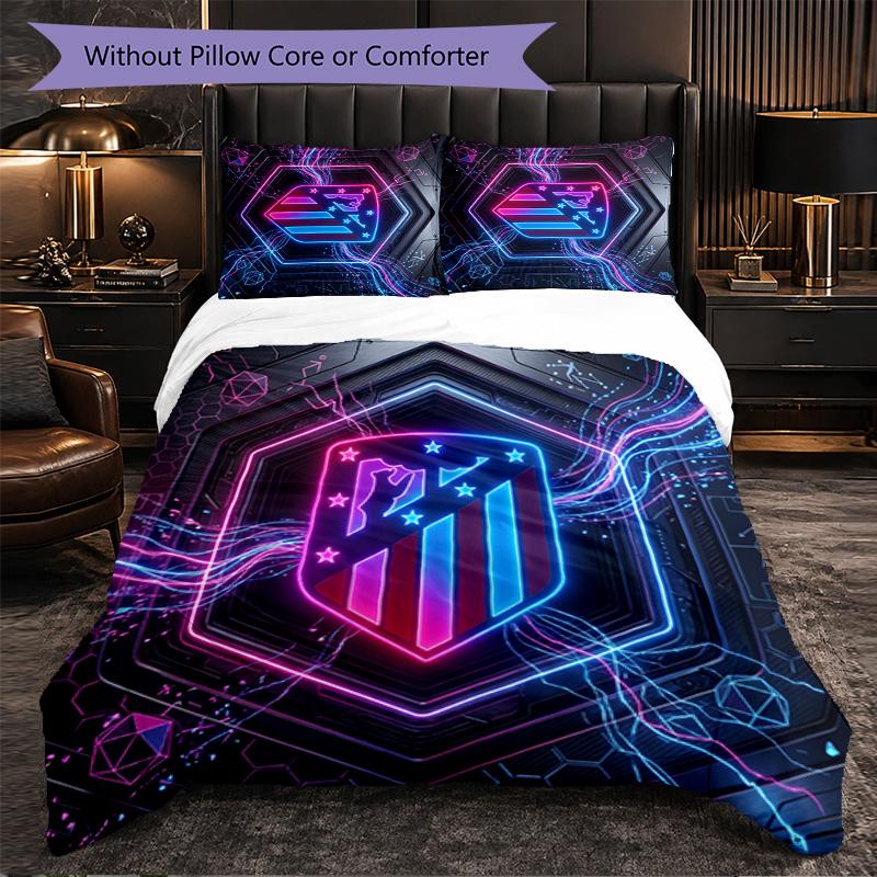 Atletico Madrid Pattern 3 Pieces Bedding Set Soft Microfiber Duvet Cover with Pillow Cases for Bedroom