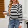 Color Blocking Loose Round Neck Striped Long Sleeved Women's Top