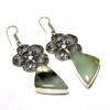 Prehnite Gemstone 925 Silver Plated Handmade Jewelry Earring 2.65"