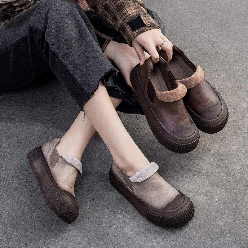 Лоферы из натуральной кожи в стиле ретро, ​​повседневная удобная женская обувь на плоской платформе с толстой подошвой