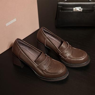 Осень новая версия из коровьей кожи на высоком каблуке 7 см толстый каблук версия из коровьей кожи лоферы слипоны женские туфли jk из маленькой кожи