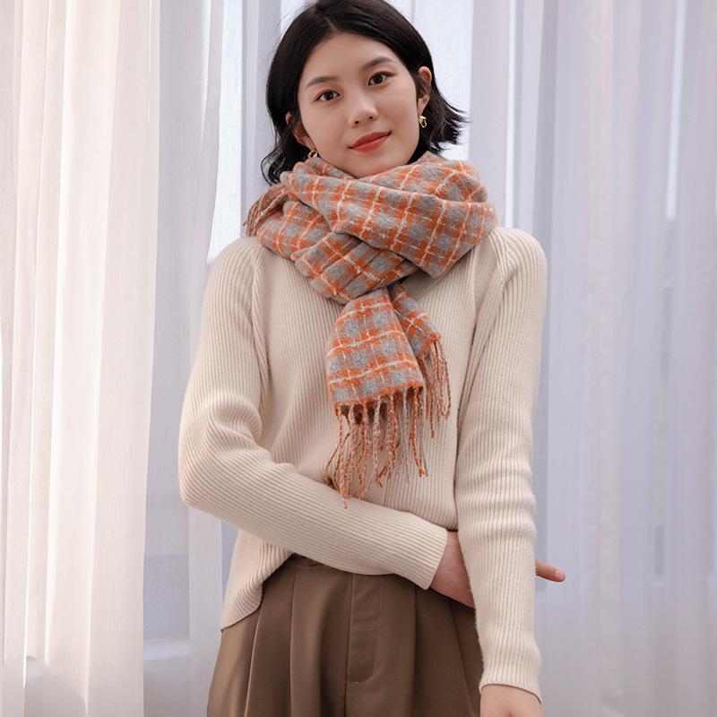 Scarf Women's 2025 New Autumn and Winter Fashion Sweet Imitation Cashmere Scarf Medium and Long Warm Plaid Shawl