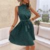 Women's Fashion Summer Spring Leopard Print Sleeveless Half Turtleneck Casual Dresses