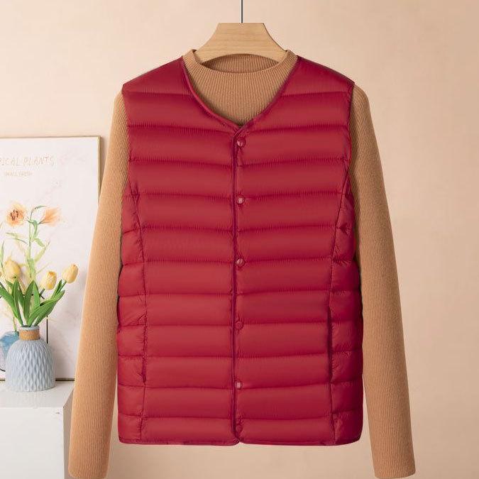 Autumn and Winter Women's Vest Liner, Light Feather Velvet Down Cotton Vest Thermal Vest, Slim-fitting Short Collar Vest