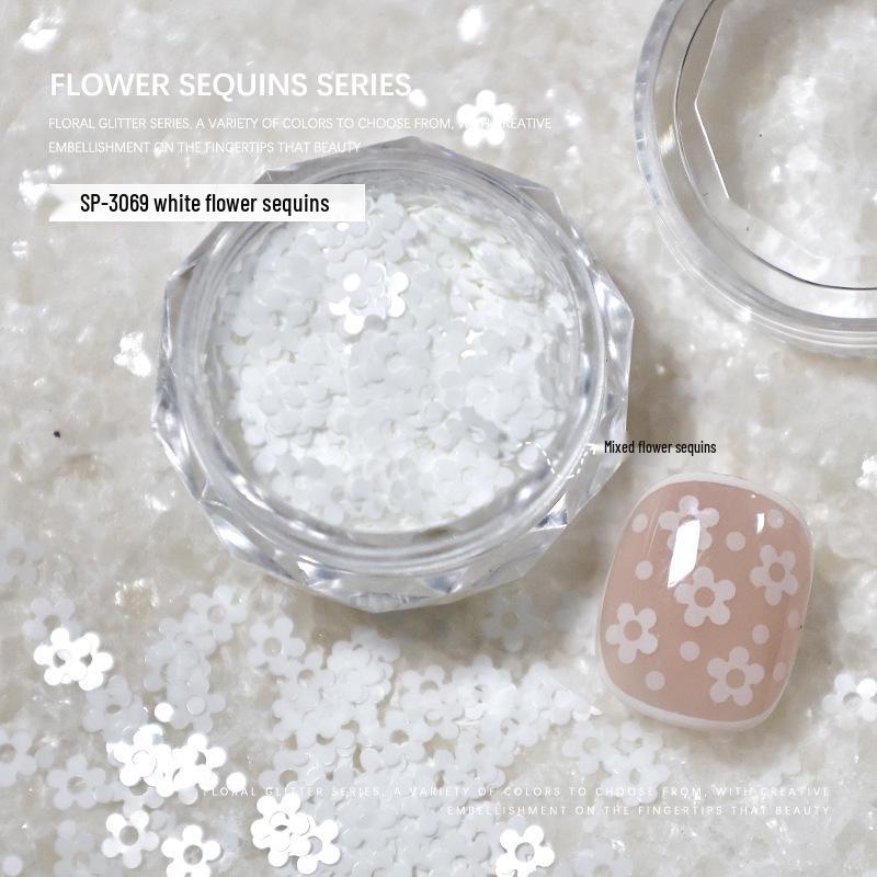 Fairy Nail Art Decorations: Flower Petal Glitter Sequins in Gold, Silver, Black, and White