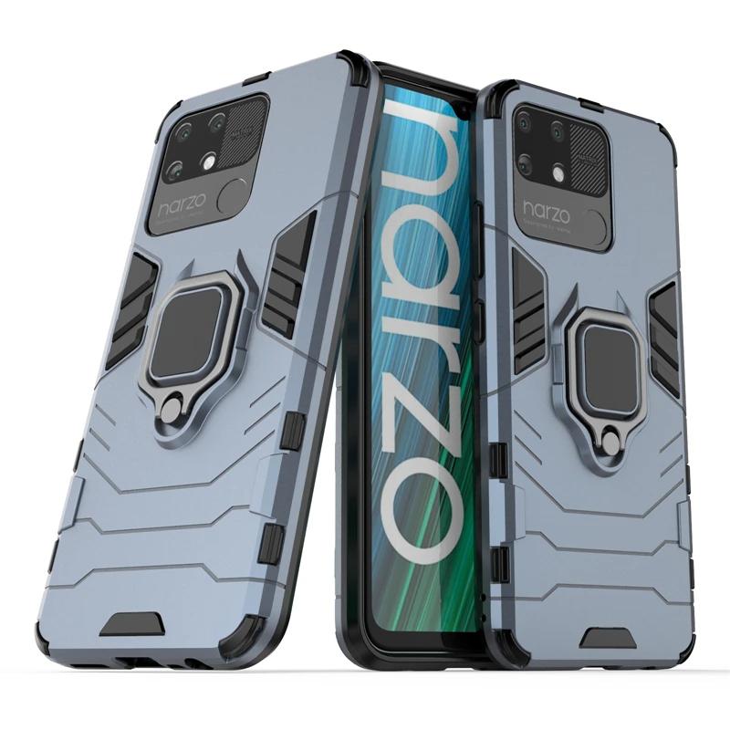Для OPPO Realme Narzo 50A 50i Prime 4G Задняя крышка Чехол для телефона Противоударная броня Противоударный Металлическое кольцо-держатель Магнитная защита Coque