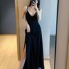 Brand Women Korean Style Ins Temperament Style Thin Shoulder Strap Deep V-neck Solid Color Slim Long Halter Dress Backless Dresses