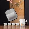 High-grade Suet Jade Porcelain Travel Tea Set Ceramic One Pot Four Cups Outdoor Portable Light Luxury Business Commemorative Gifts