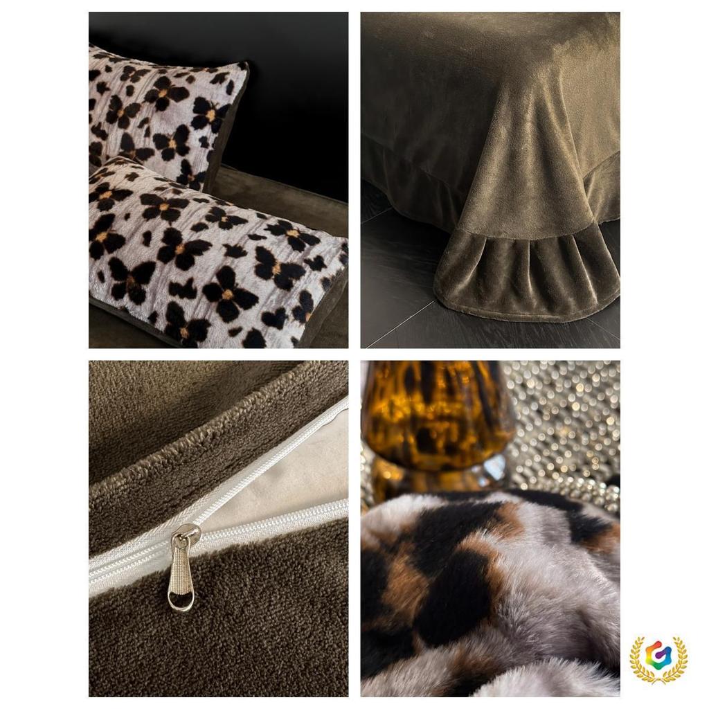 Premium Leopard Print Velvet Fleece 4-Piece Set: Winter Stain-Resistant, Double-Sided Coral Fleece, Warm Duvet Cover Bed
