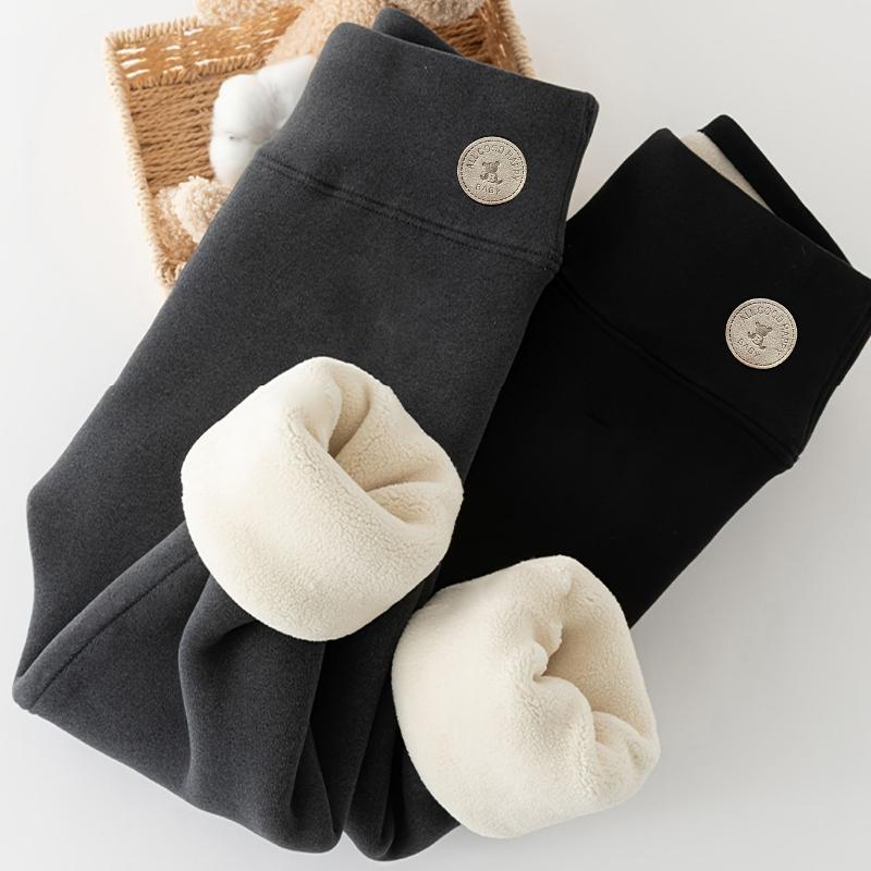 Однотонные леггинсы на флисовой подкладке - Зимняя базовая модель Облегающий крой Смесь полиэстера со средней эластичностью, Вязаные укороченные теплые леггинсы