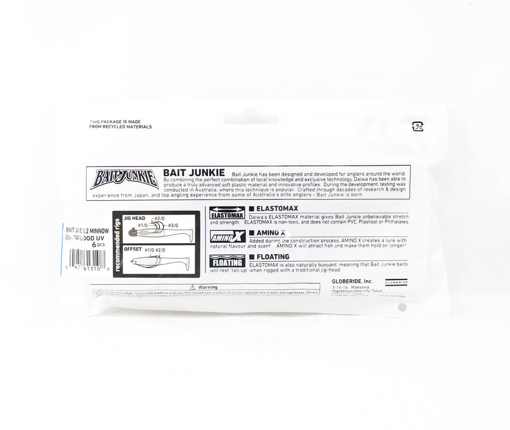 Daiwa Soft Lure Bait Junkie Minnow 3.2 Inch 6 Per Pack Mud Blood UV (3108)