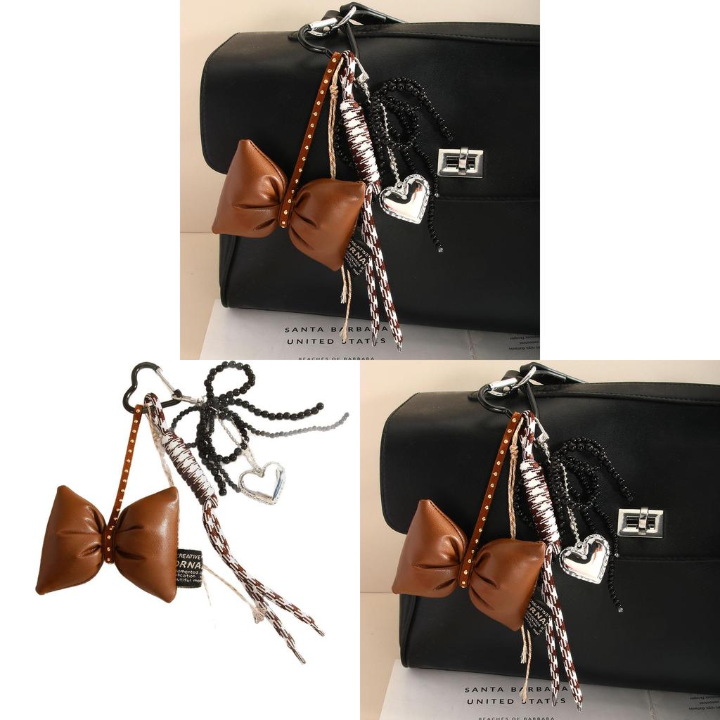 Handmade Pearl Butterfly Heart Bag Charm With Brown Bow For Fashion Accessories