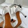 Мода 2025 Женские туфли-лодочки Стразы Высокие каблуки Женские Вечерние На высоком каблуке Стразы Пряжка Шпилька Серебристые Женские Повседневные Сандалии