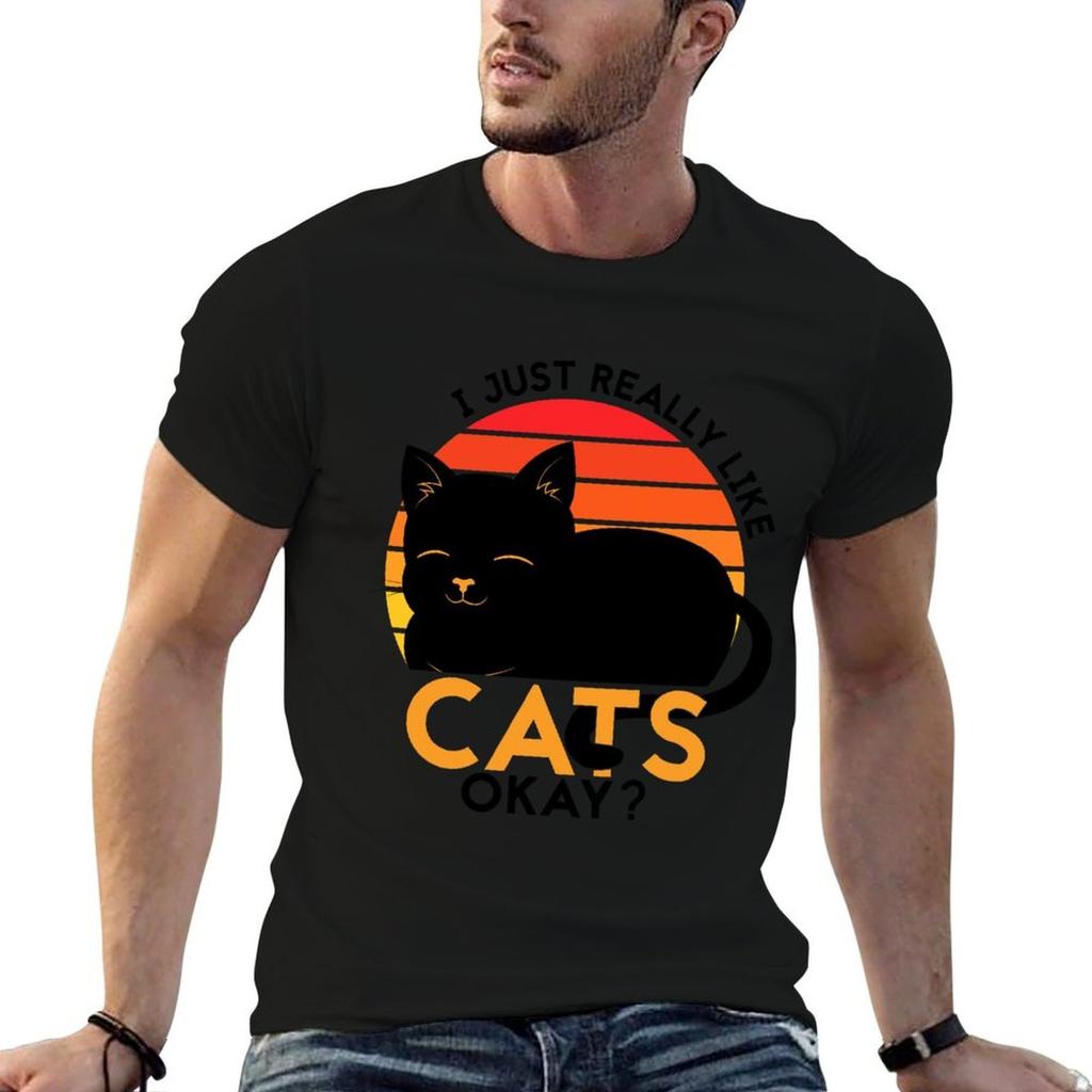 I Just Really Like Cats Okay T-Shirt Classic Graphic Short Sleeve Top
