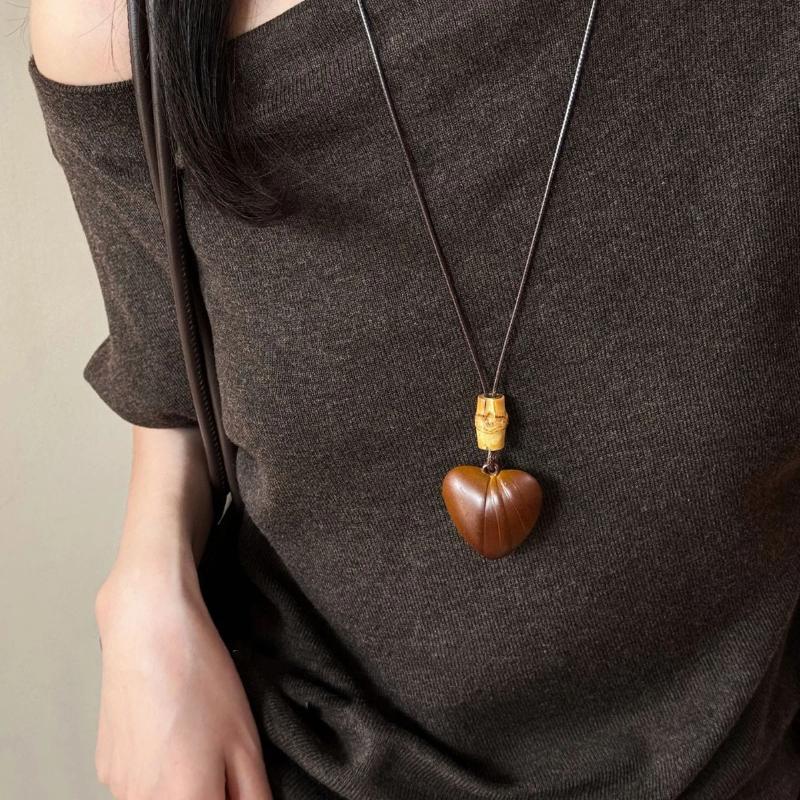 Ретро Дерево Стекло Кулон Ожерелье Кожаный Шнурок Длинная Цепочка для Свитера Ожерелье Для Женщин Модные Аксессуары Украшения