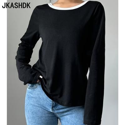 Женские модные повседневные весенне-осенние однотонные блузки и рубашки с круглым вырезом и длинными рукавами с принтом