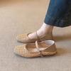 Sheepskin Version~ French Literary and Artistic Style Woven Hollowed-out Outer Wear Breathable Mary Jane Sandals Women's Word with Flat Shoes