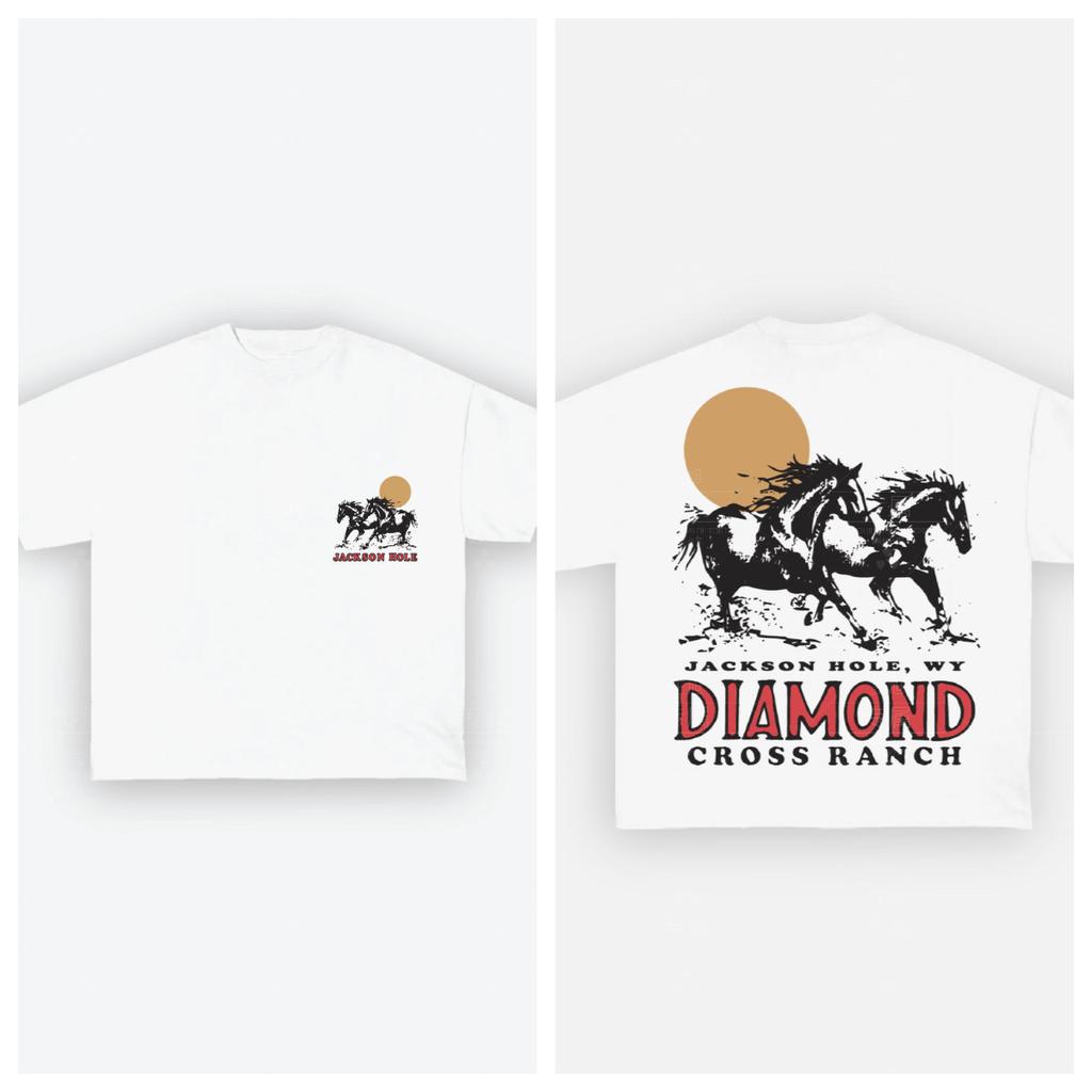 Хлопковая футболка Diamond Cross Ranch Унисекс Мужская Женская Летняя с коротким рукавом Модный топ Повседневная Винтажная мода Ежедневная Винтажная футболка