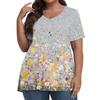 Женская мода повседневная футболка с коротким рукавом и V-образным вырезом большого размера с принтом