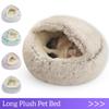 Winter Long Plush Pet Cat Bed Round Cat Cushion Cat House 2 In 1 Warm Shell Semi Enclosed Cat Litter Pet Cat Bed Half Enclosed Dog Kennel