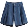 Women's Washed Denim Shorts, 2025 Summer Collection: Loose Wide-Leg Design, Elastic High Waist, Casual Fit.