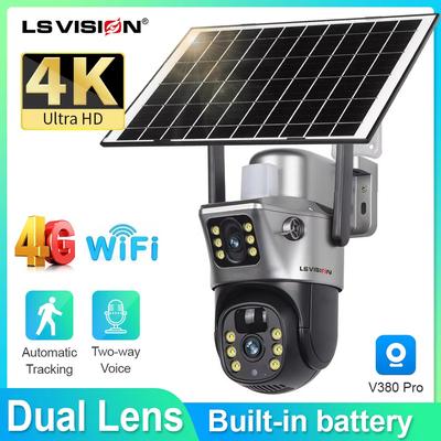 LS VISION 4K Солнечная камера 8МП 4G SIM-карта Двойной объектив Экран Wi-Fi Наблюдение PTZ Аккумуляторная камера Цветное ночное видение PIR Обнаружение