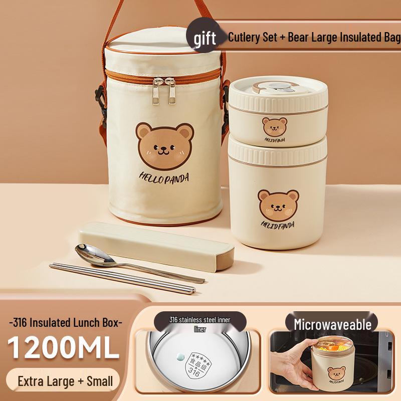 316 Stainless Steel Insulated Double-Layer Microwaveable Bento Lunch Box for Students and Office Workers