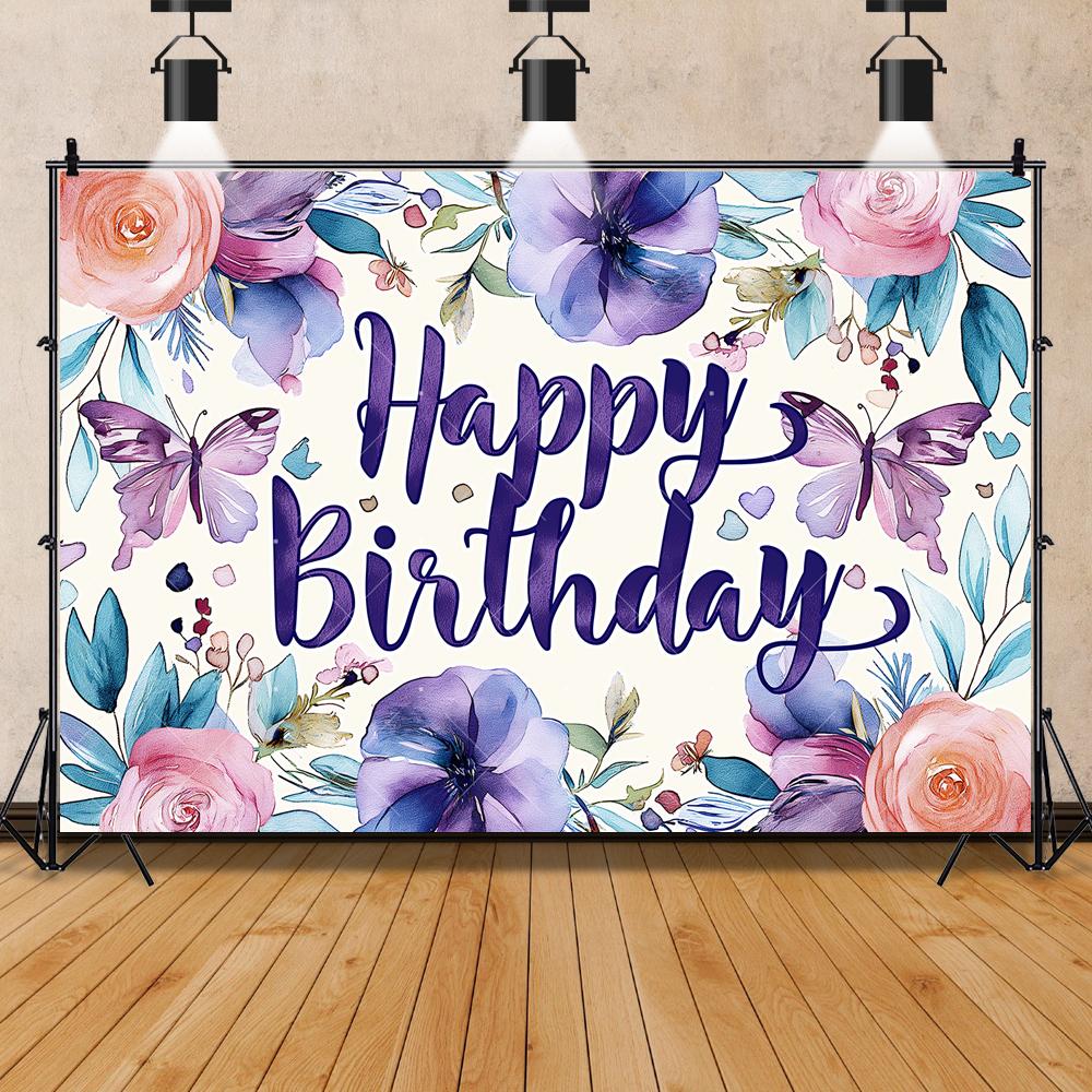 Purple Balloon Butterfly Backdrop Birthday Girls Princess Flower Newborn Babys Shower Party Photography Background Studio Custom