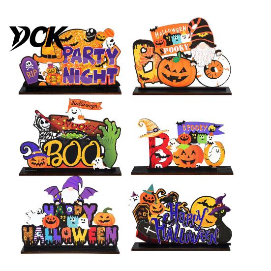 Themed Halloween Room Decorations Tabletop Decor Signs, Pumpkin Ghost Gnome Wood Centerpiece Blocks, Spooky Table Centerpieces Party Tiered