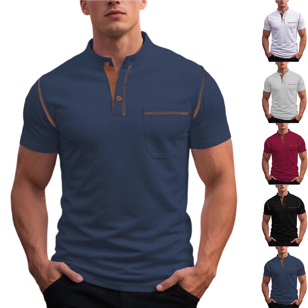 Men  Standing Collar  Leisure  Short Sleeves  T-Shirt