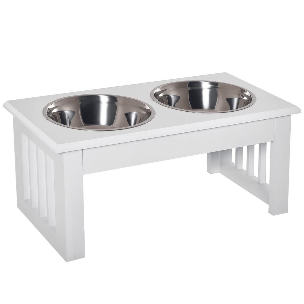 Raised Dog Feeding Bowls With Stand Stainless Steel For Extra Small And Small Dog 44L X 24W X 15H Cm White