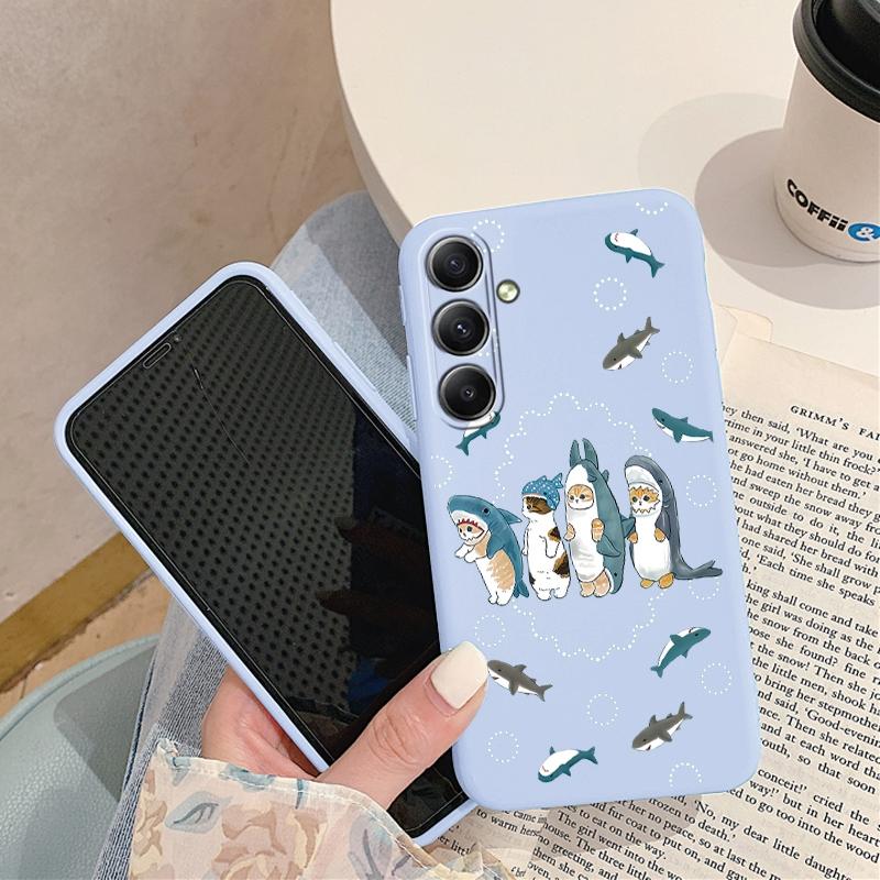 Милый чехол с изображением кота для iPhone Samsung A55 S24 FE S25 M35 A06 Xiaomi Redmi Note 13 Pro 14C Huawei Honor 200 Realme противоударный матовый чехол для телефона с защитой от царапин