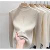 Осень и зима новый трикотажный топ-основа с полувысоким воротником, женский модный тонкий свитер с жемчугом и косами для ношения под одеждой