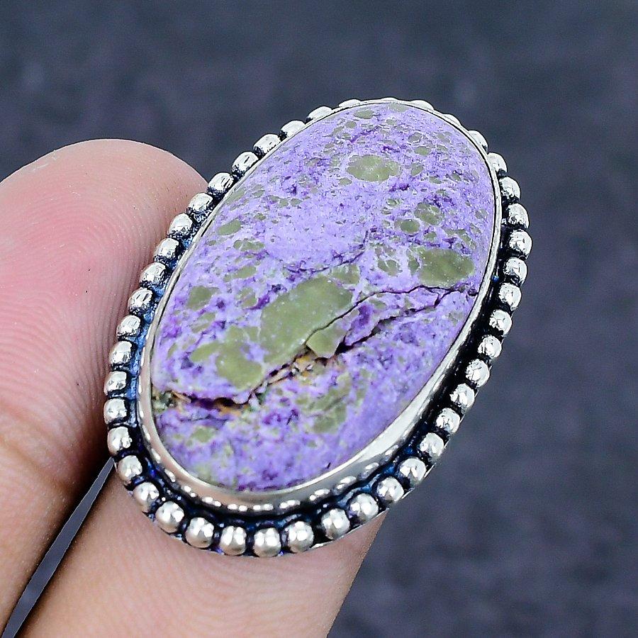 Натуральный пурпурит драгоценный камень 925 стерлинговое серебро ювелирное кольцо размер 6.5 h4y41