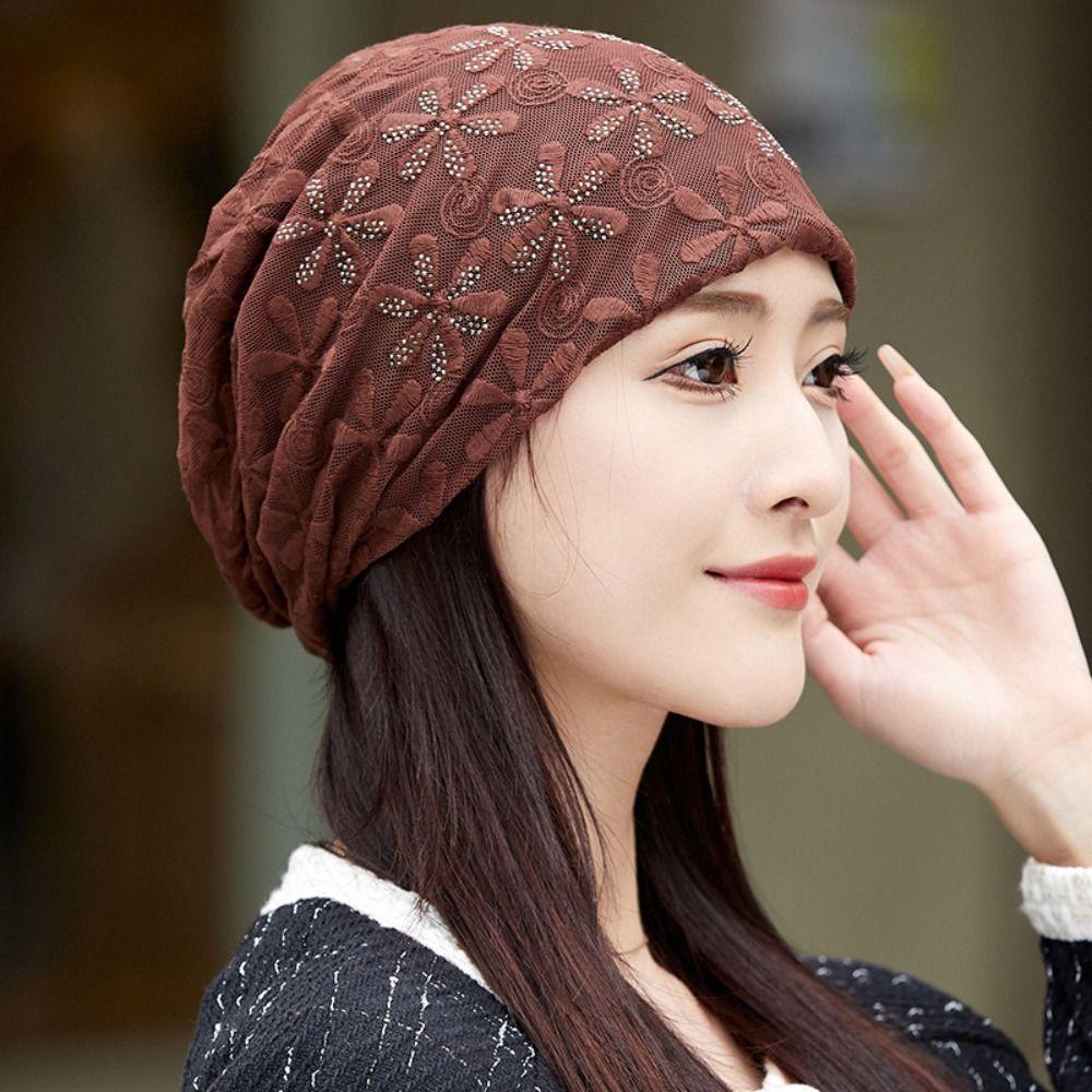 Lace Flower Crochet Slouchy Hat Breathable Turban Beanies Caps Chemo Cap Beanies Cap Women Girls