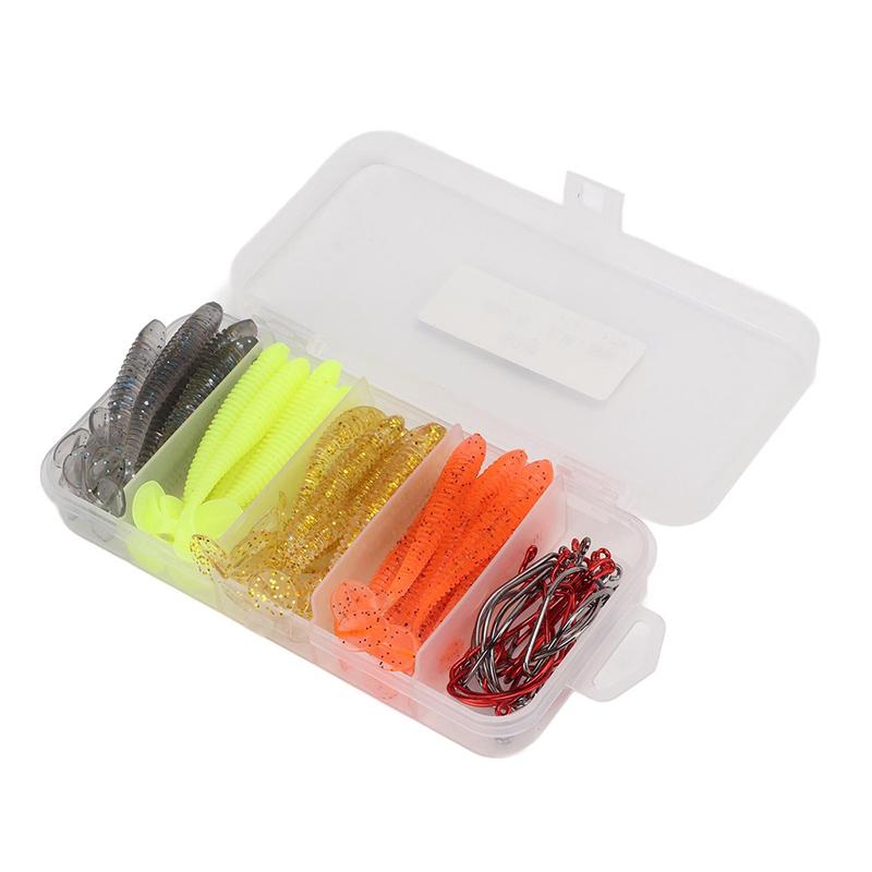 60 шт. T-Tail Road Runner Мягкая наживка с кривошипным крючком Комбинированный набор Поддельные наживки Набор рыболовных снастей