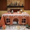 Gingerbread House Christmas Tablecloth Reusable Washable Gingerbread Playhouse Table Cover with Playful Cut-Out Windows for Kitchen Party Home Decor