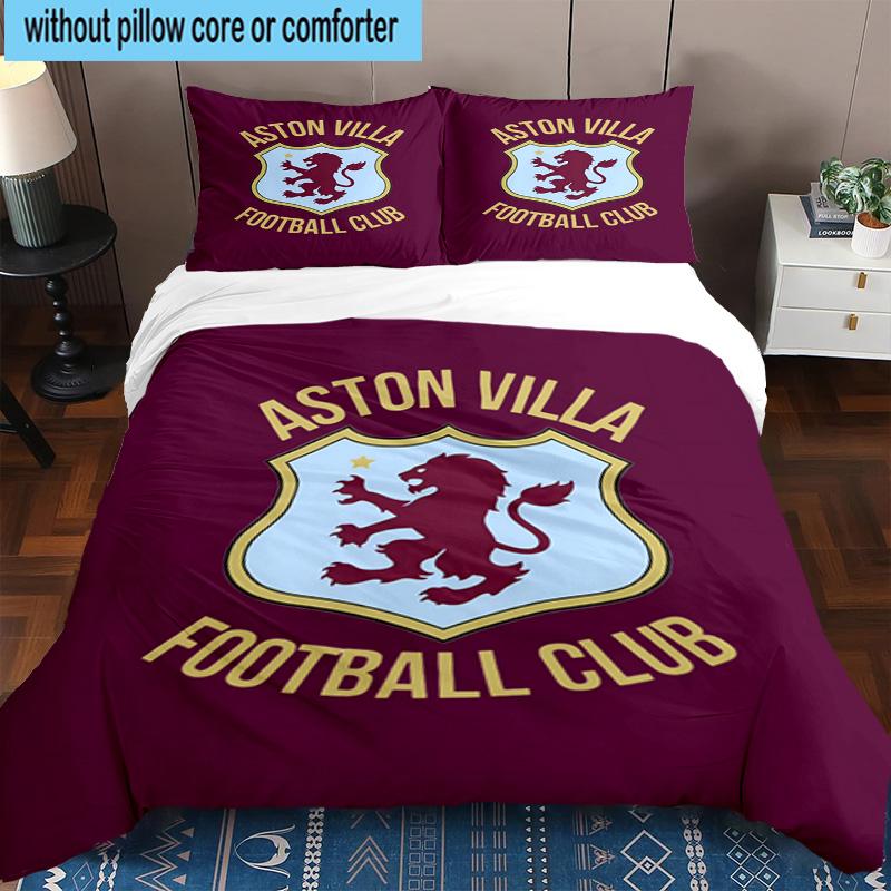 3pcs Aston Villa Football Club Printed Bedding Set Duvet Cover Closure Includes 1 Duvet Cover & 2 Pillowcases Bedding Sets Home Decor Gifts