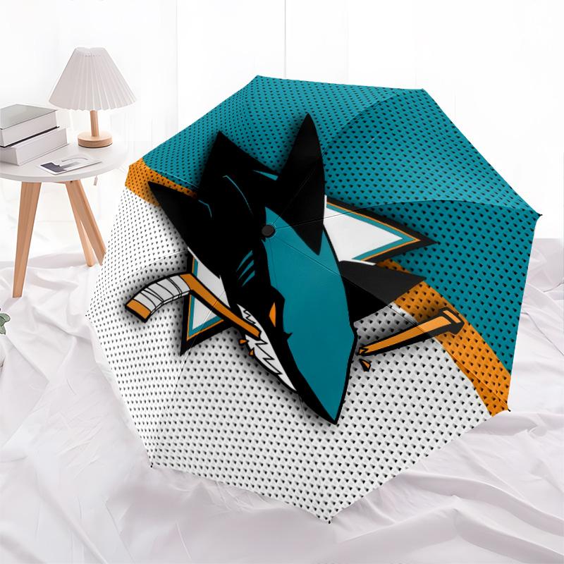 San Jose Sharks pattern, automatic folding umbrella, portable and foldable design, 8 ribs, a Christmas or birthday gift.