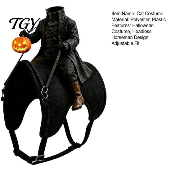 Holiday Pet Outfit for Dogs Headless Horseman Cat Costume, Halloween 3D Funny Rider with Pumpkin Costume Lantern, Adjustable Harness Small Cats,