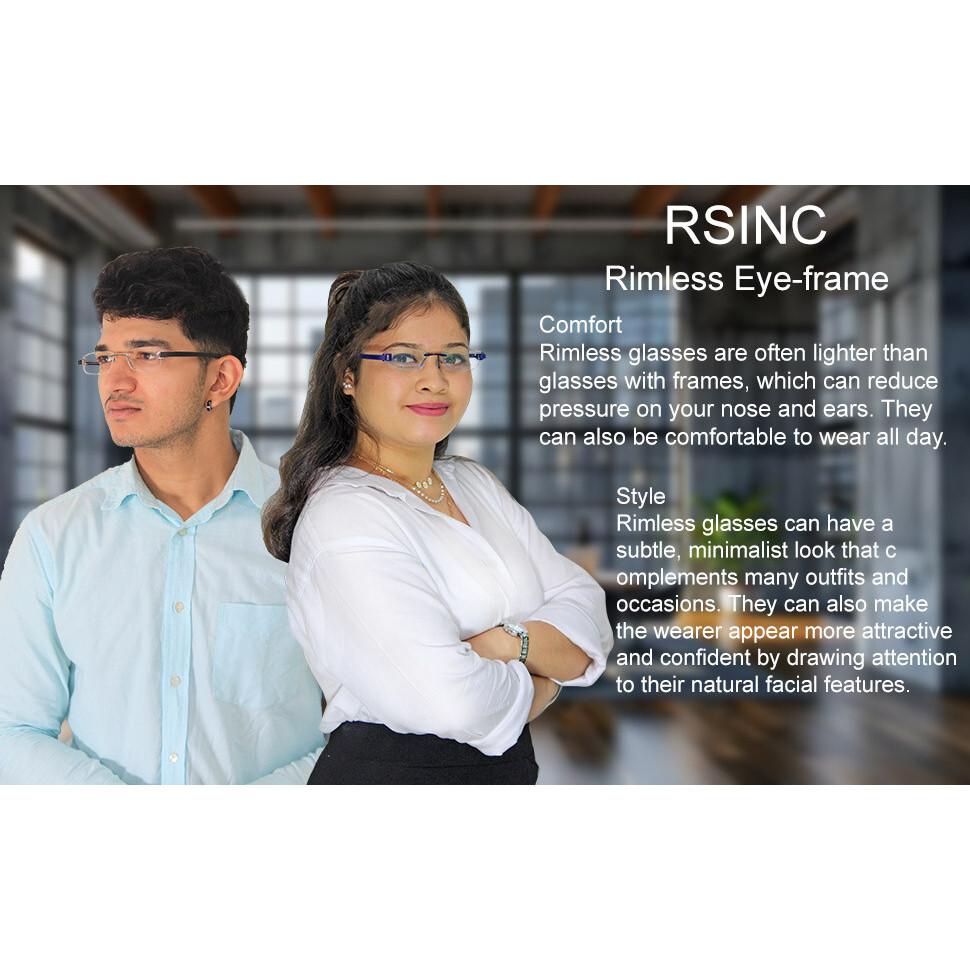 RSINC Combo Rimless Frame Eyeglasses for Unisex Silver Red-Silver Yellow Tag A1 JL156426815372