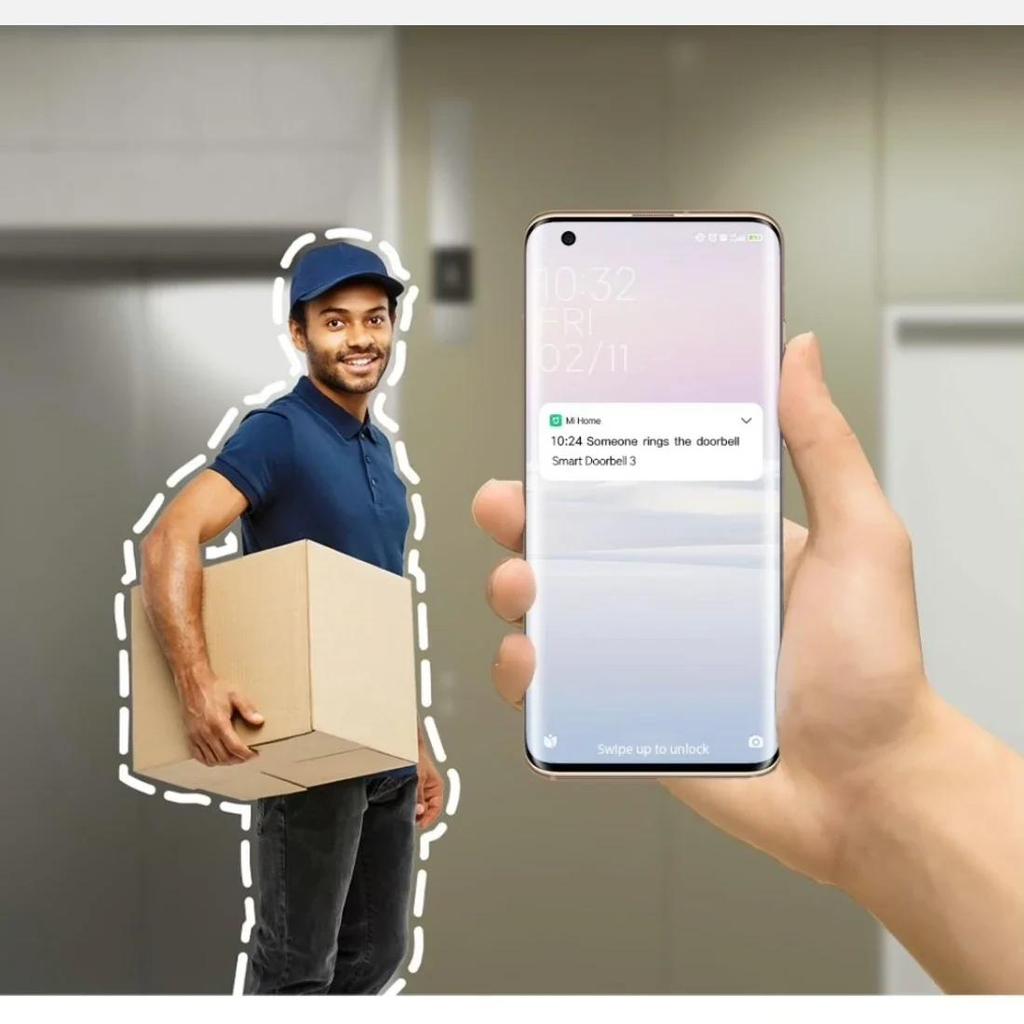 Xiaomi Умный дверной звонок 3 2K Ultra HD Видеодомофон с ночным видением Длительный срок службы батареи AI Распознавание человека Работает с приложением Mi Home